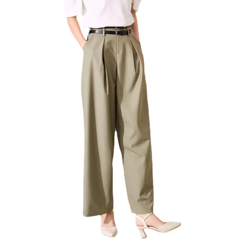 New arrival green women's pants & trousers high waist ankle length vintage womens fashion wide leg for ladies