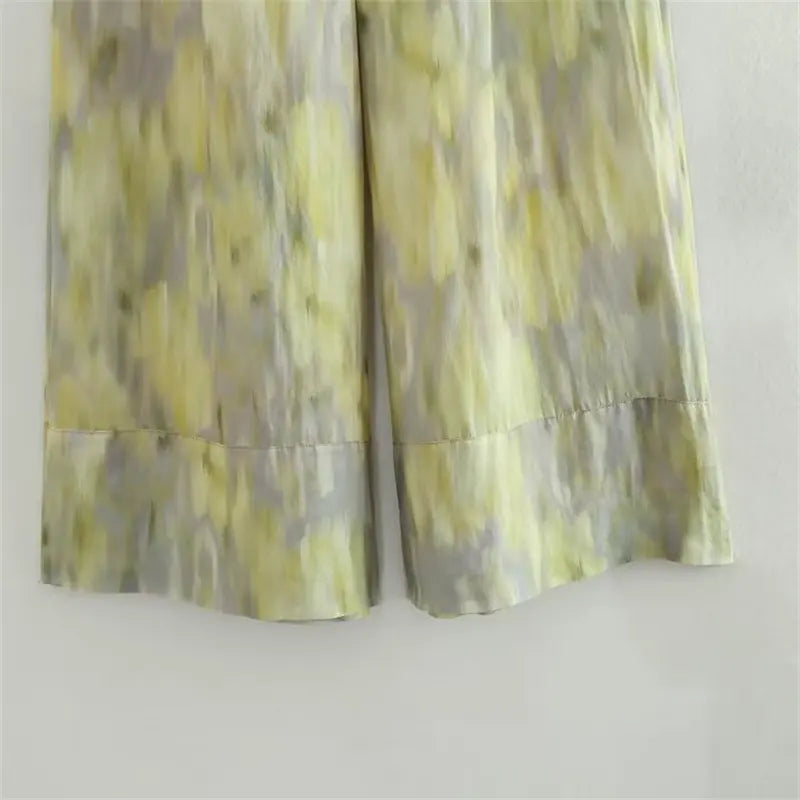 TAOP&ZA 2023 autumn new women's fashion elastic waist high waist printed linen summer straight 4786312 4786302