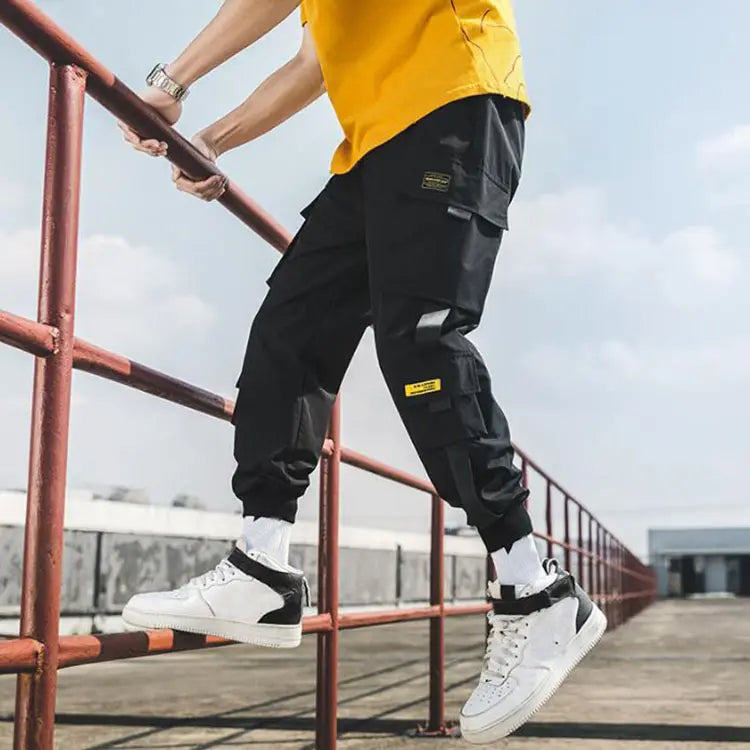 New Joggers Cargo Pants for Men Casual Hip Hop Pocket Male Trousers Sweatpants Streetwear Ribbons Techwear