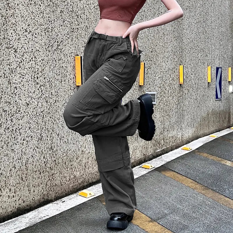 XINBO Y2k Boyfriend Pockets High Waist Cargo Trousers Streetwear Wholesale Vendor Custom Bale Wideleg Baggy For Women