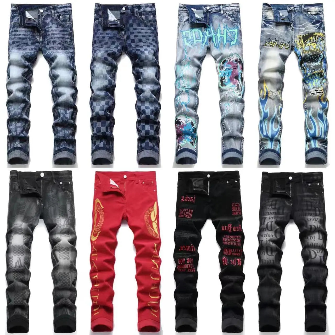 Shredded Pants Men's Slim Denim Youth feet Pants Hair Stylist Pencil