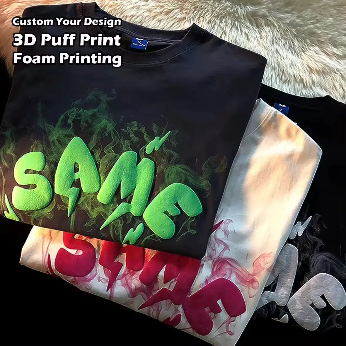 High Quality 100% Cotton Oem Your Brand Tshirt Custom 3D Foam Puff Printing Logo Unisex Short Sleeve Men's Plus Size T-