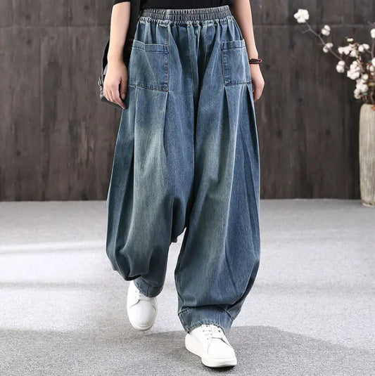 Wholesale 2021 Autumn New Loose Plus Size Jeans Fashion Retro Literary White Mopping Casual Lantern