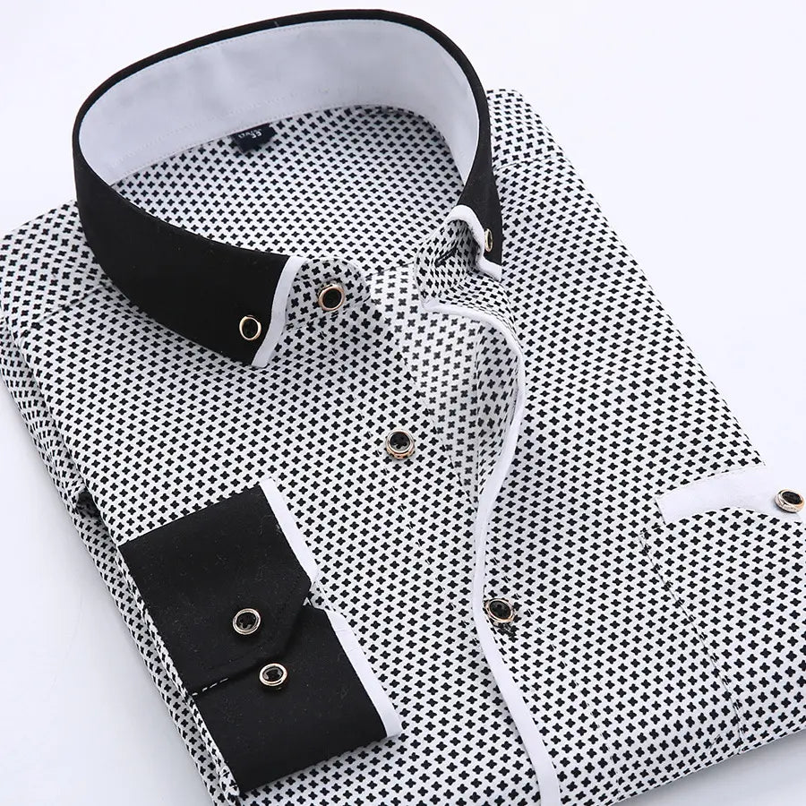 SD 2023 Men Shirt Slim Fit Long Sleeve Business Casual Printed Formal Dress