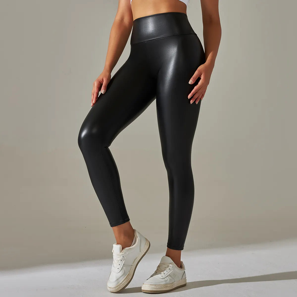 PU Tight Yoga Pants High Waist Slim Lift Hip Gym Yoga Leggings Faux Leather For Women