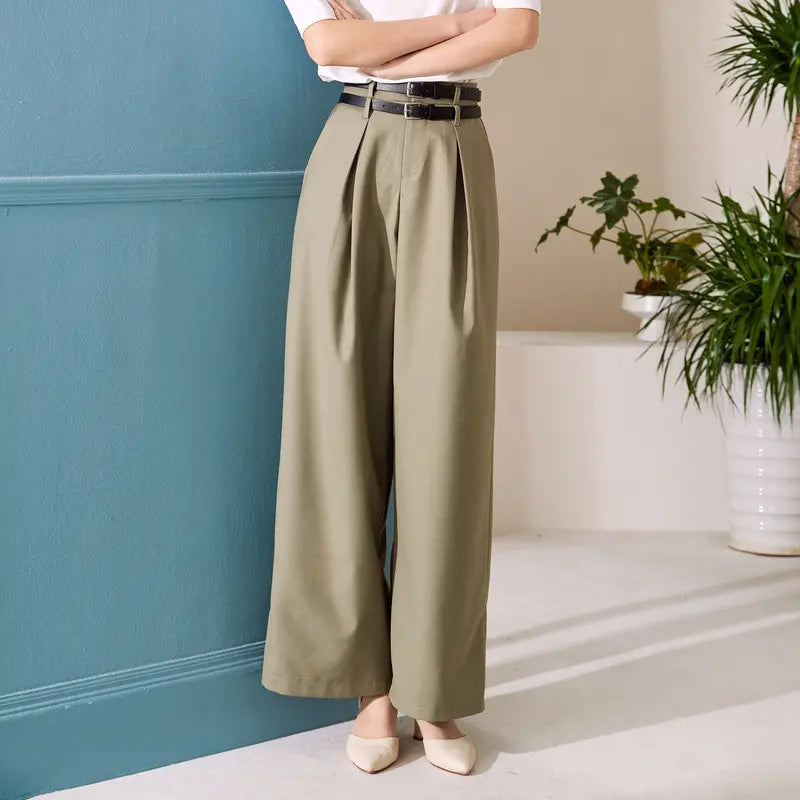 New arrival green women's pants & trousers high waist ankle length vintage womens fashion wide leg for ladies