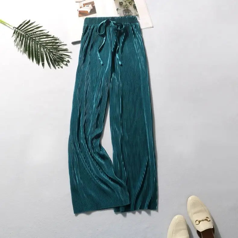 Wholesale Women Wide Leg Pants High Waist Breathable Straight Solid Color Loose Warm Long Trousers