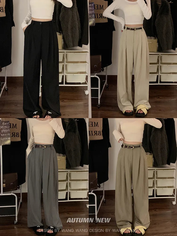 Korean design Fashion Wide Leg Pants for Women Work Business Casual High Waisted Dress Flowy Trousers Office