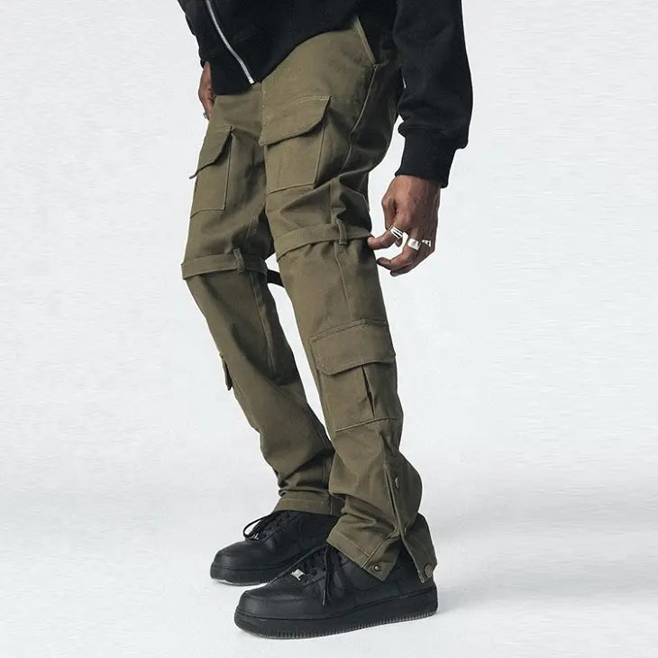 Wholesale OEM cargo pants streetwear twill cotton pants khaki track cargo with custom button detailing for men