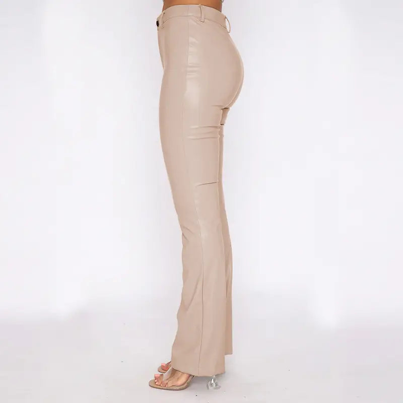 Casual Women PU Leather Straight Pants High Waist Zipper Fly Trousers