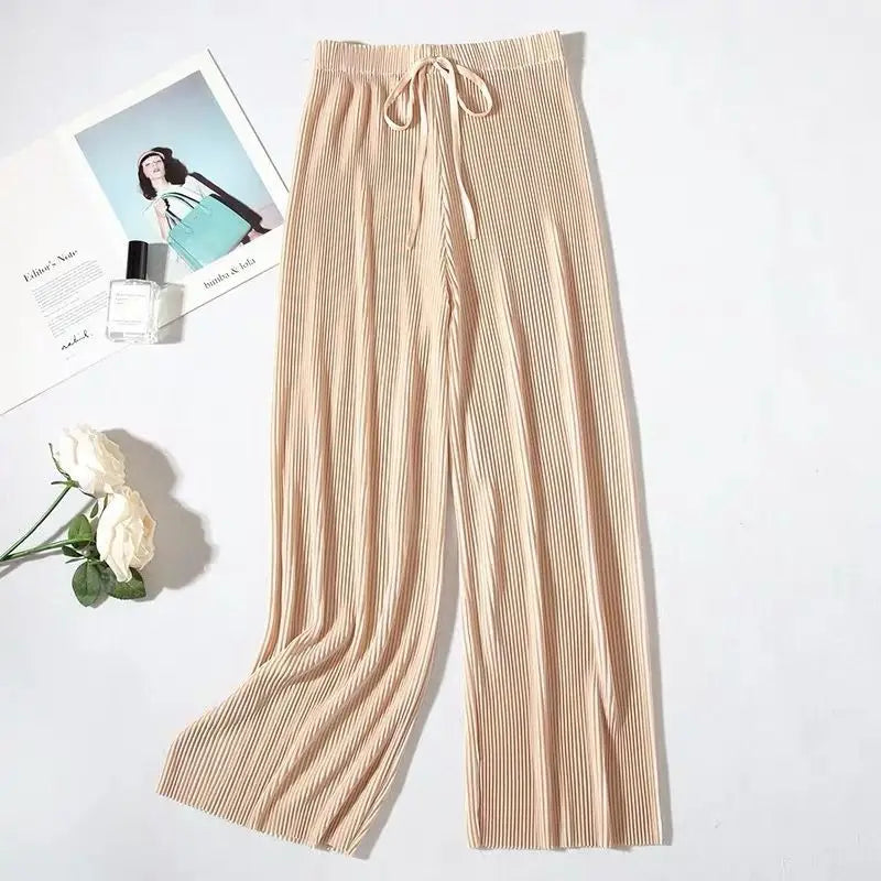 Wide Leg Pants Women's Trousers High Waist Drape Spring and Autumn Loose Casual Chiffon Trousers Ice Silk Nine-point