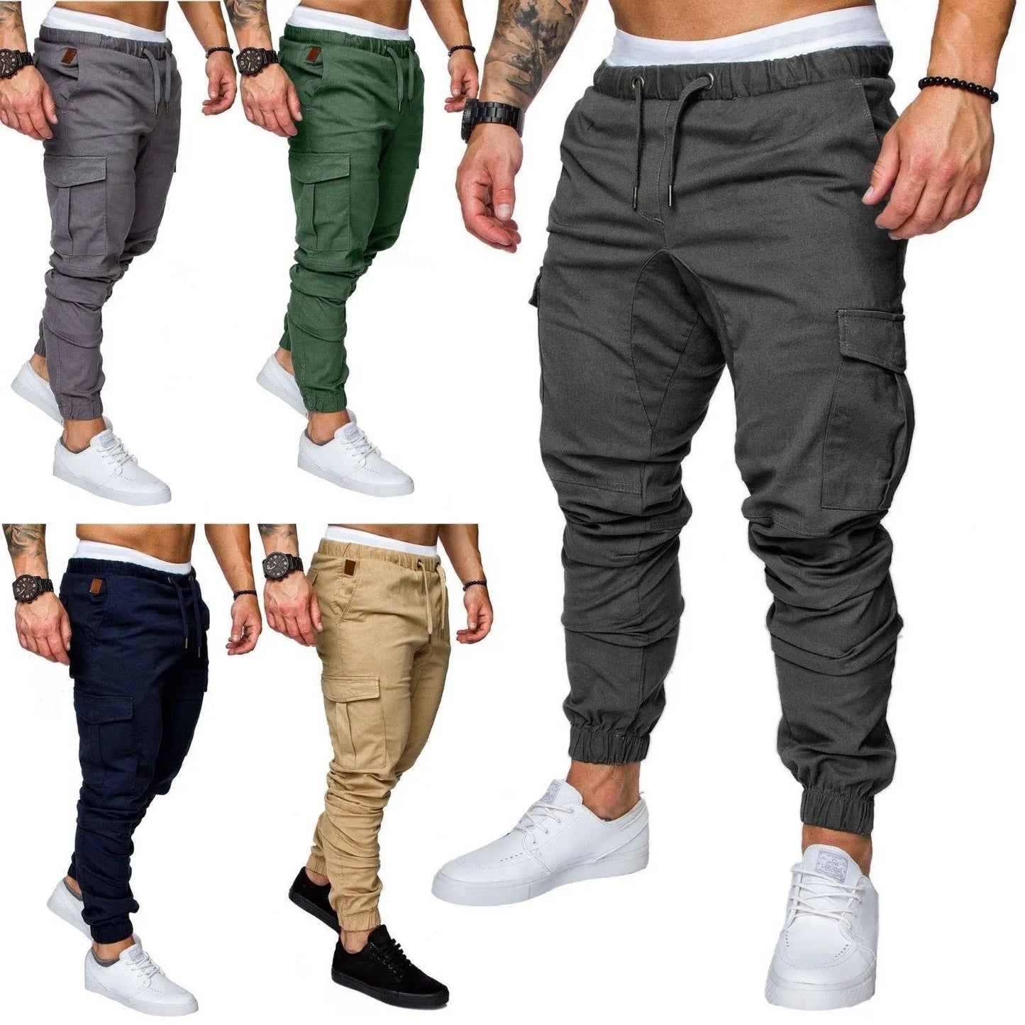 Custom Men Cargo Pants With Side Pockets Grey Khaki Black Men Fitness Trouser Cargo Men's Trousers