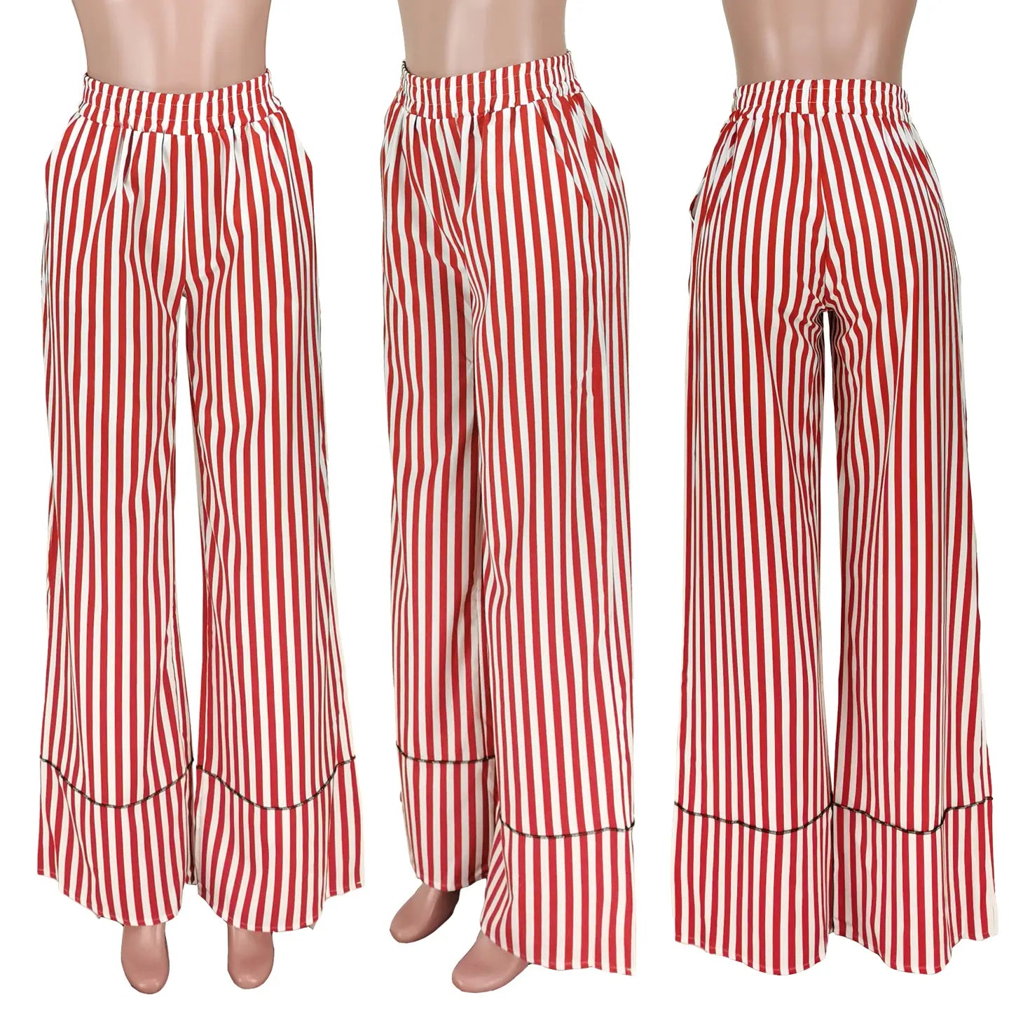 2022 Fall Clothing Casual Trendy High Waist Striped Printed Trousers Women Wide Leg Long