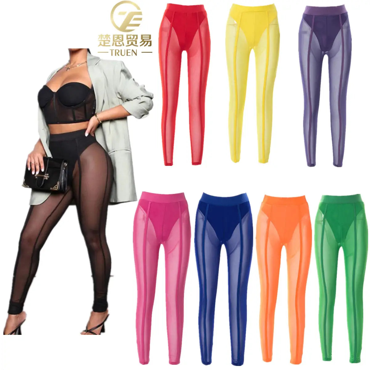 2023 new arrivals women's pants & trousers sexy high waist sheer see through mesh scrunch butt womens leggings with panties