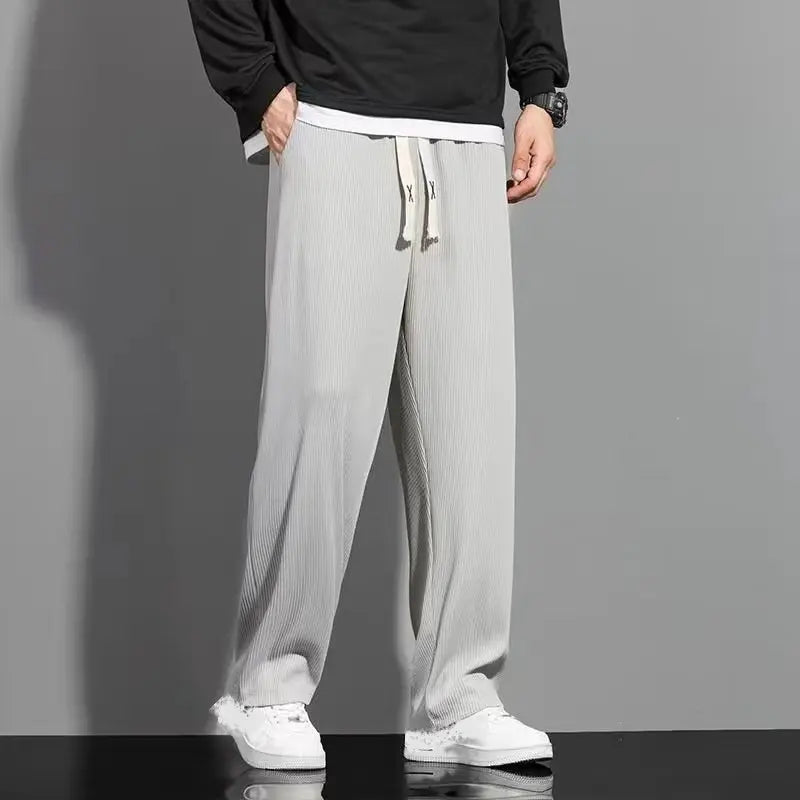 Summer thin ice silk cool feeling loose pants men casual trend straight floor-length