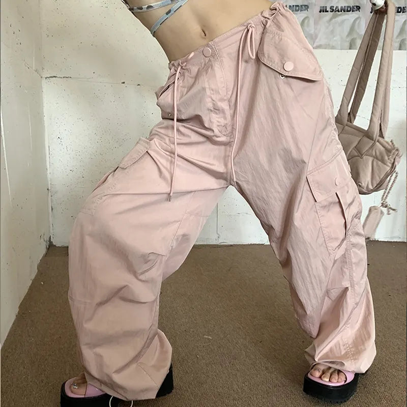 New Stylish Fashion Drawstring Women Cargo Fashion Streetwear Girls Pink Leisure Drawstring Y2K Cargo