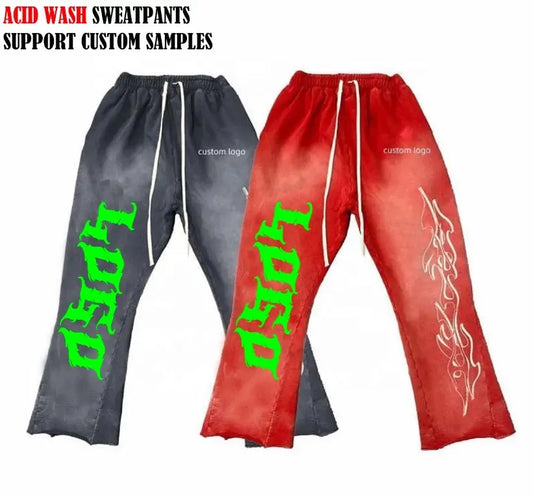 New Custom Logo Embroidery Flare Sweatpants High Quality 100% Cotton Track Sweat Vintage Acid Wash Flare Sweatpants Men