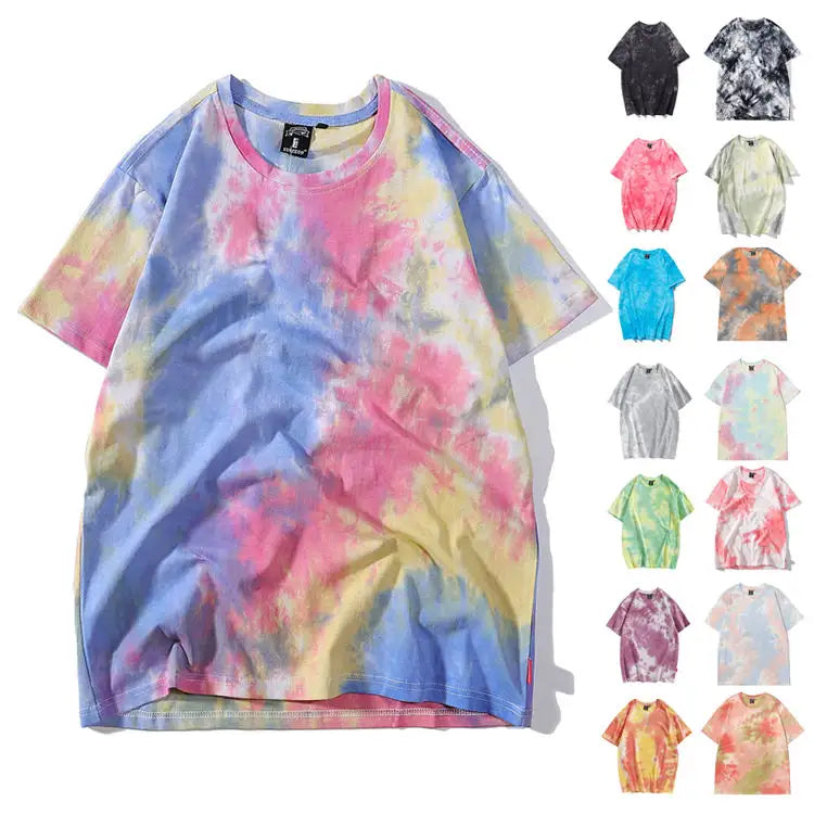 2023 ALLFLY factory Wholesale High Quality Tie Dye Short Sleeves Oversized Pima Cotton Black T- loose fit dazzling T-