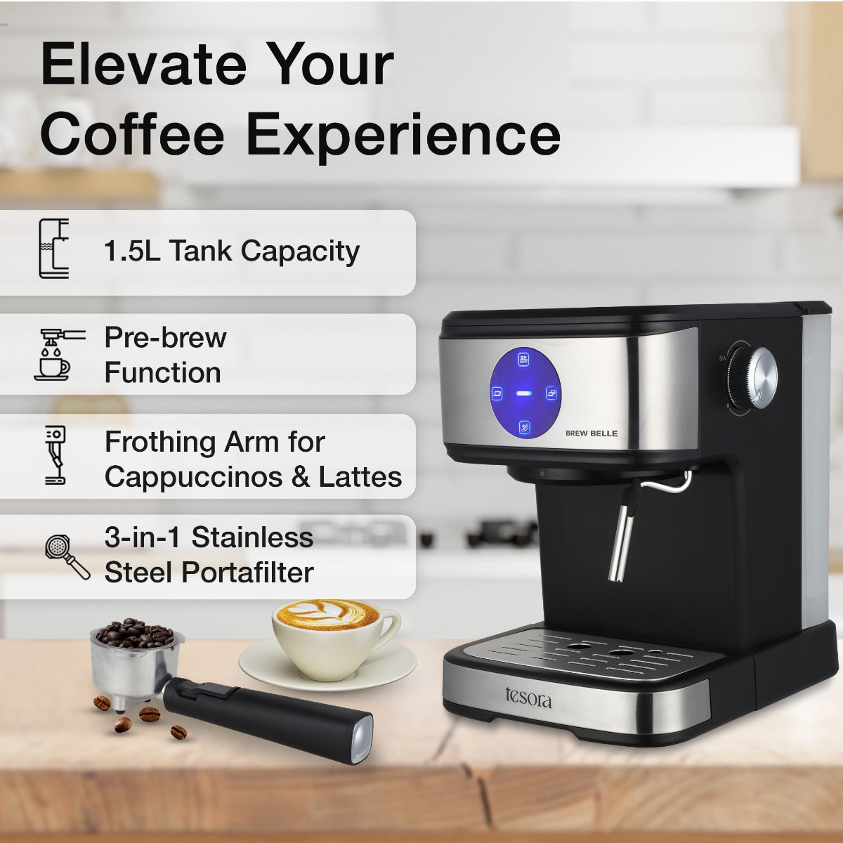 Tesora Espresso Coffee Machine With Frother