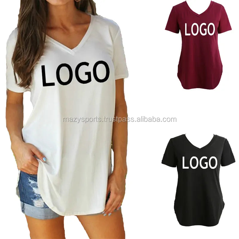 Wholesale Hot Fashion 100% cotton V neck women t v neck t for ladies plus size t-