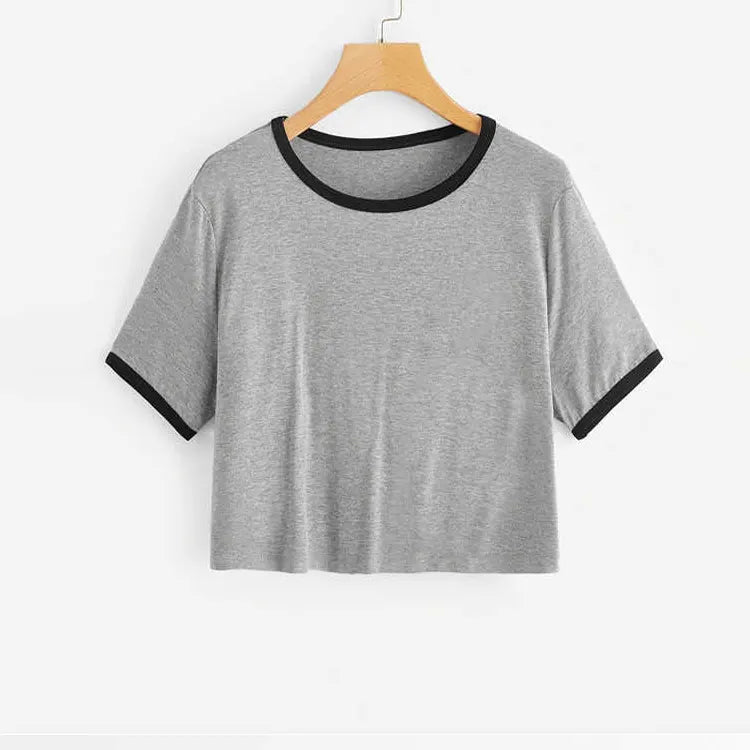 Women Crop Ringer Heather Grey T Shirt Hot fashion Girls Print Ringer Tee Summer Grey Basic Breathable cotton T