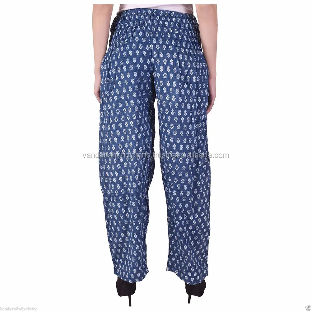 Hand Block Print Cotton Trouser, women Yoga Trouser Indigo Blue Alibaba